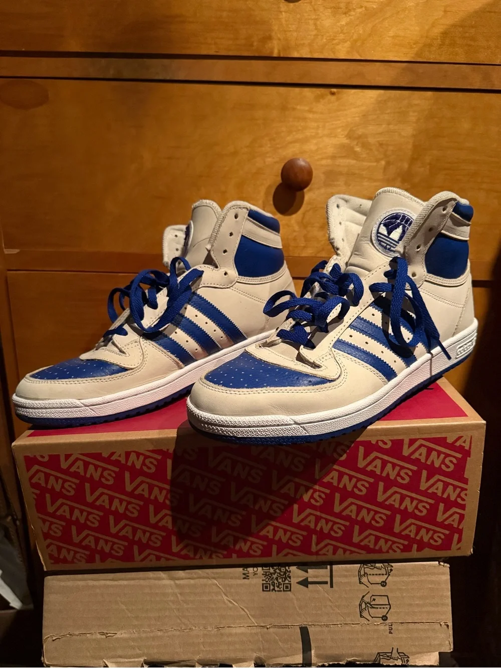 adidas Top Ten White Beige Royal Blue Hi Top Shoes